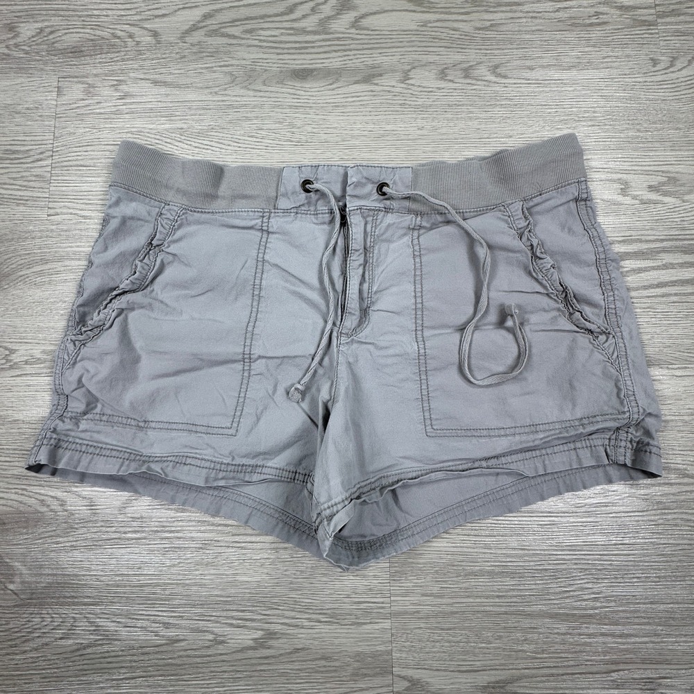 a.n.a Women's Shorts Utility Cargo Gray 12 Ribbed Drawstring‎ Waist Cotton Blend